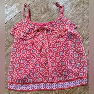 New York & Company Coral Geometric Ruffle Camisole